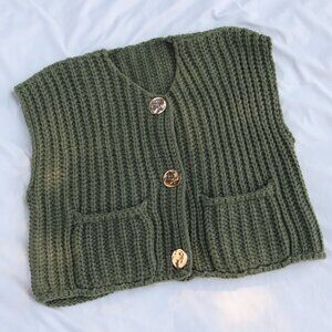 GREEN CROPPED CROCHET KNIT WOMENS XL SWEATER VEST